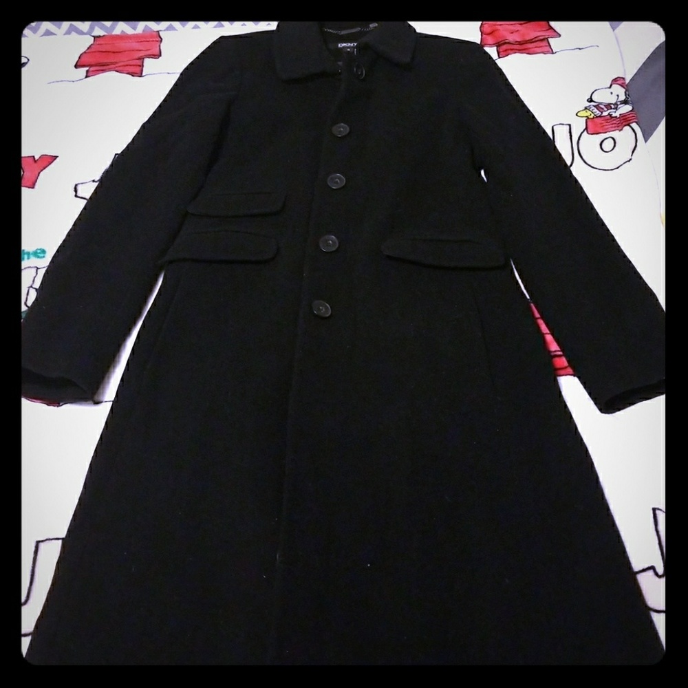 DKNY black extra long Peacoat size 6